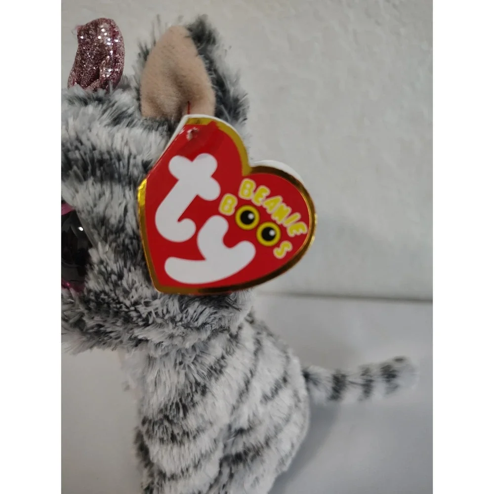 Ty Beanie Boos Kiki Gray White Tabby Cat 2016 - NWT NEW